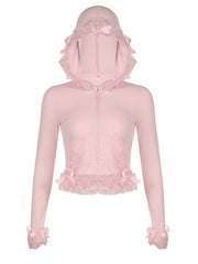 Barbie roze kanten cropped hoodie