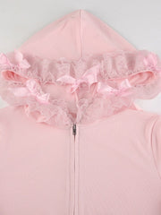 Barbie pink lace cropped hoodie