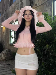 Barbie pink lace cropped hoodie