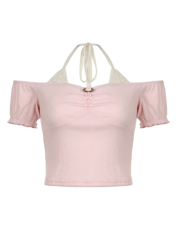 Cecilia flower lace puff top Kawaii Side