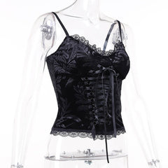 Dark aesthetic jacquard ribbon camisole