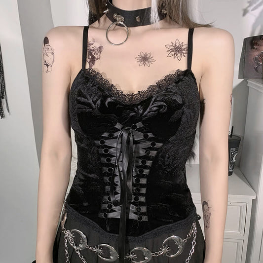 Dark aesthetic jacquard ribbon camisole