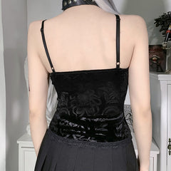 Dark aesthetic jacquard ribbon camisole