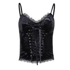 Dark aesthetic jacquard ribbon camisole