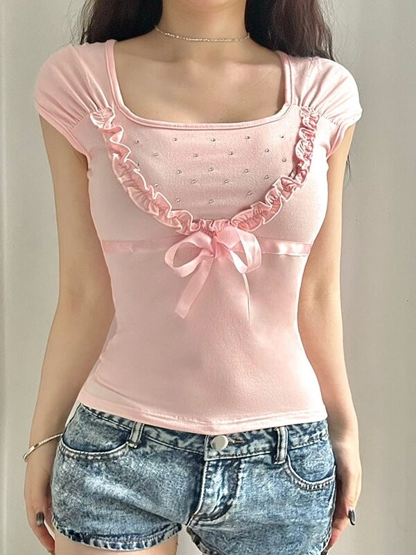 Estelle ribbon ruffles top Kawaii Side