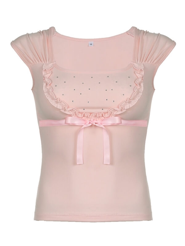 Estelle ribbon ruffles top Kawaii Side