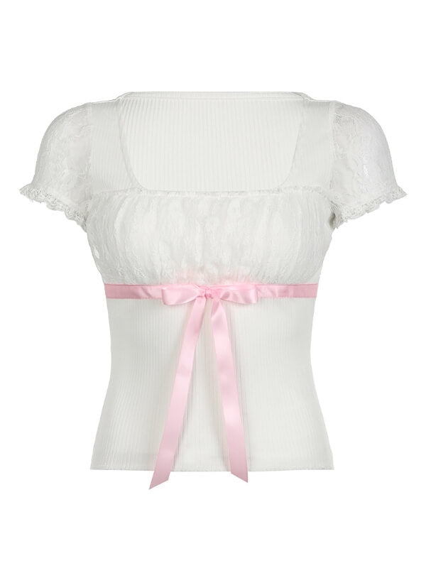 Fiona ribbon white top Kawaii Side