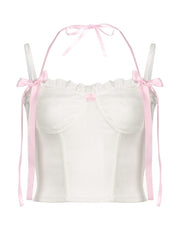 Girly pink ribbon ruffled cami