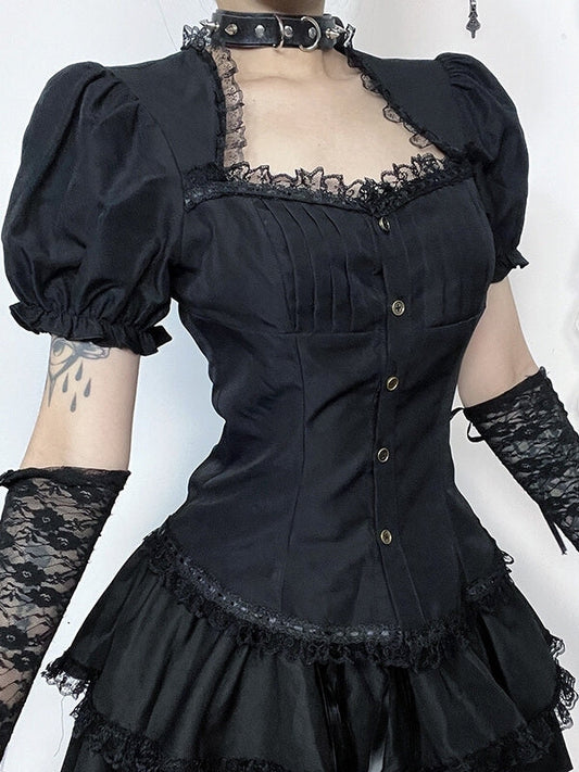 Gotisk sort lolita bluse