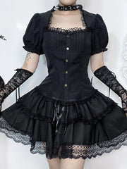 Blusa a sbuffo nera lolita gotica