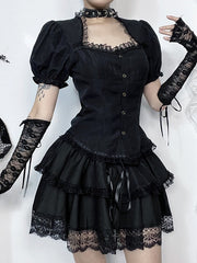 Blusa a sbuffo nera lolita gotica