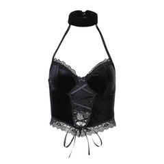 Halter lace ribbon camisole