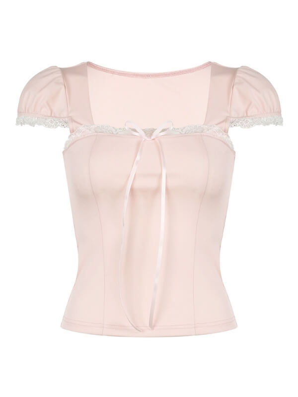 Irene soft pink ribbon top Kawaii Side