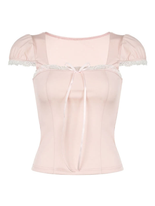 Irene soft pink ribbon top