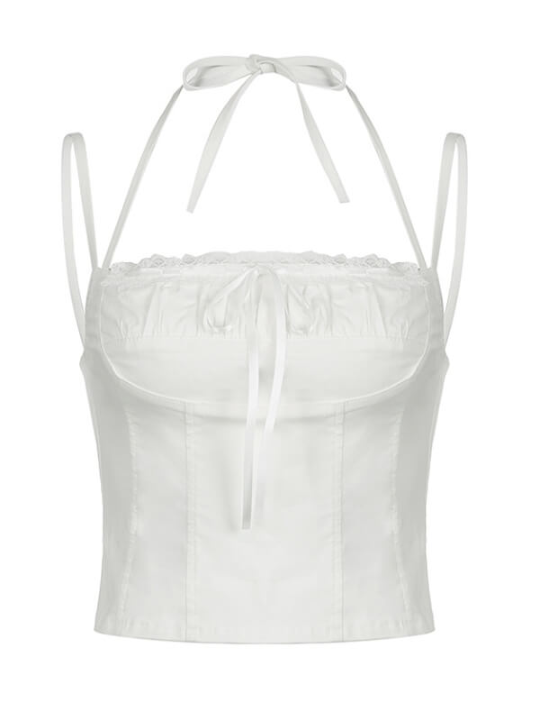 Olivia lace white halter top