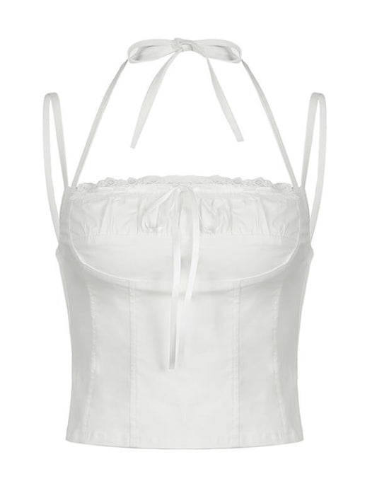 Olivia lace white halter top