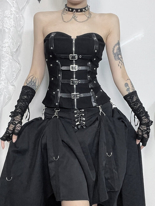 Punk girl leather buckle bustier corset