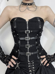 Punk girl leather buckle bustier corset