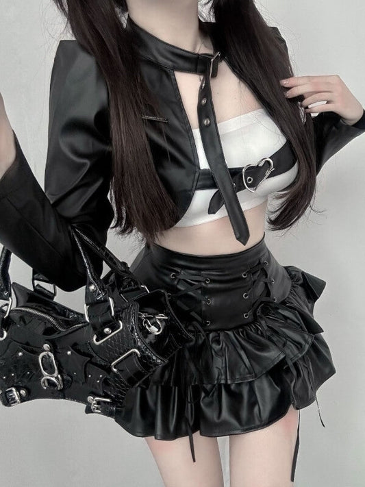 Punk spicy girl leather bolero