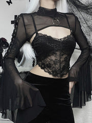 Ribbon sleeves see-through bolero