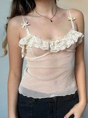 Ruffled lace see-through cami