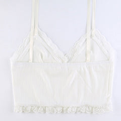 Soft Girl Y2K Lace Trim Crop Top