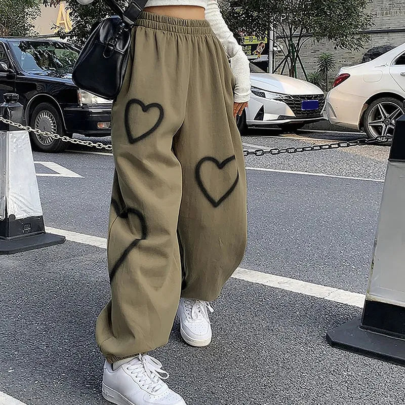 Heart Print Pants Y2k Kawaii Side