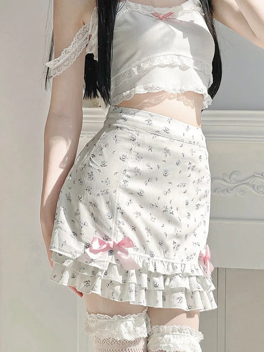 Floral Ruffle Mini Skirt