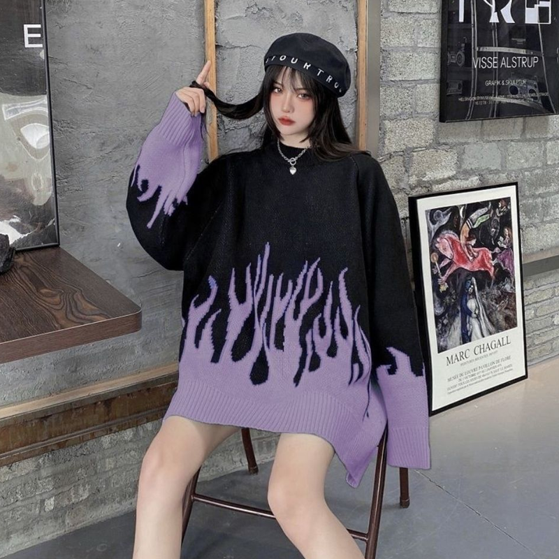 Purple Flame Sweatshirt Kawaii Side