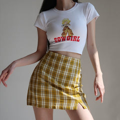 Korean Split Mini Plaid Skirt with Shorts