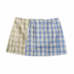 Korean Split Mini Plaid Skirt with Shorts