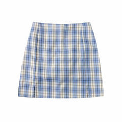 Koreansk split mini plaid nederdel med shorts