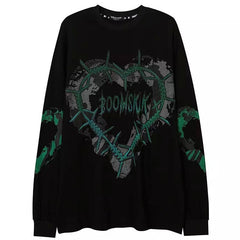 T-shirt LS con cuore di filo spinato verde