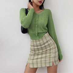 Korean Split Mini Plaid Skirt with Shorts