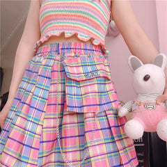 Kawaii Bright Colorful Plaid Skirt