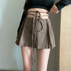 Fairy Grunge Lace-up Double Zipper Mini Skirt