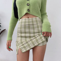 Korean Split Mini Plaid Skirt with Shorts