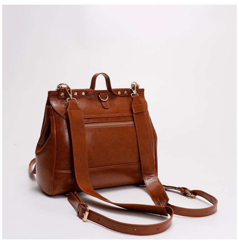 Retro Chic Brown Black Leather School College Satchel Bag