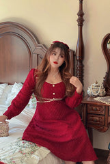 Xmas Christmas Holiday Festive Long Red Dress