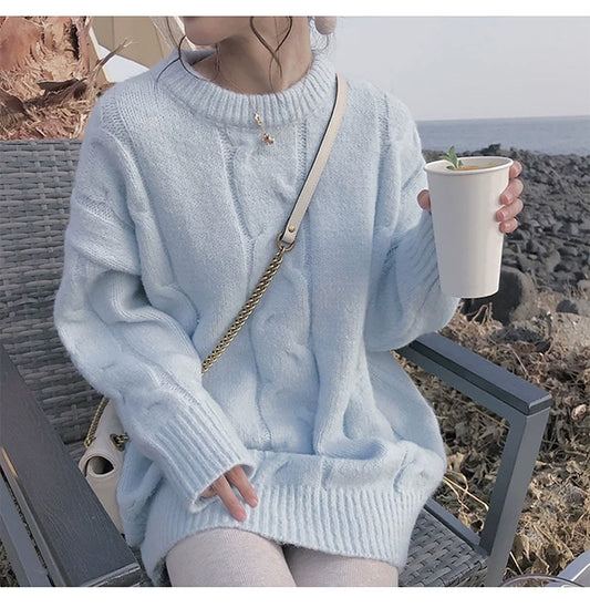 Knit Loose Pastel White Blue Pink Purple Sweaters