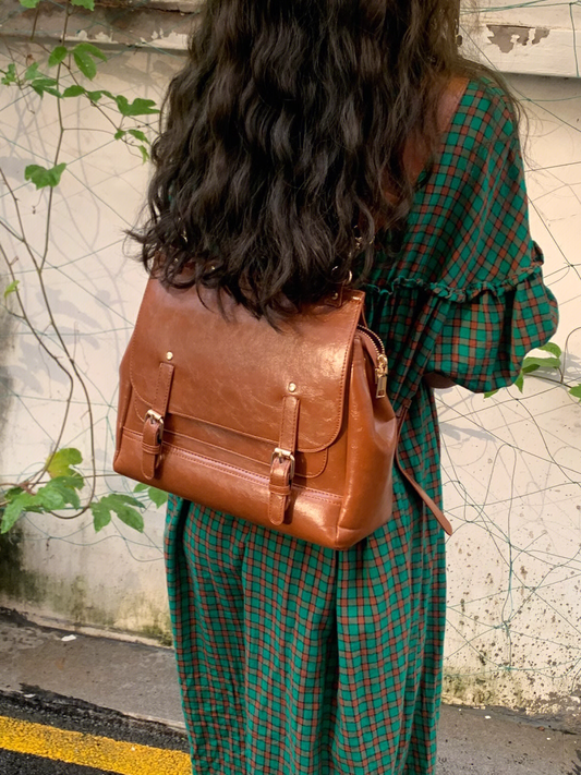 Retro Chic Brown Black Leather School College Satchel Bag