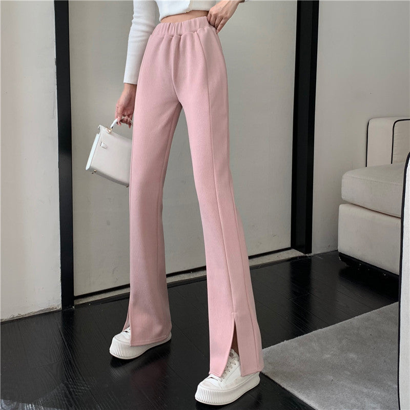 Causual Chic Comfy Velvet Long Wide Leg Gathered Waist Pants Kawaii Side