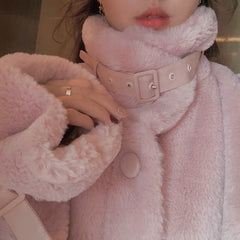 Acacia Velvet Spænde Pels Varm Pink White Jacket Coat