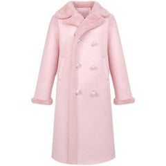 Classic Luxury Neck Strap Woolen Pink Blue Coat