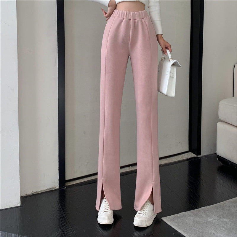 Causual Chic Comfy Velvet Long Wide Leg Gathered Waist Pants Kawaii Side