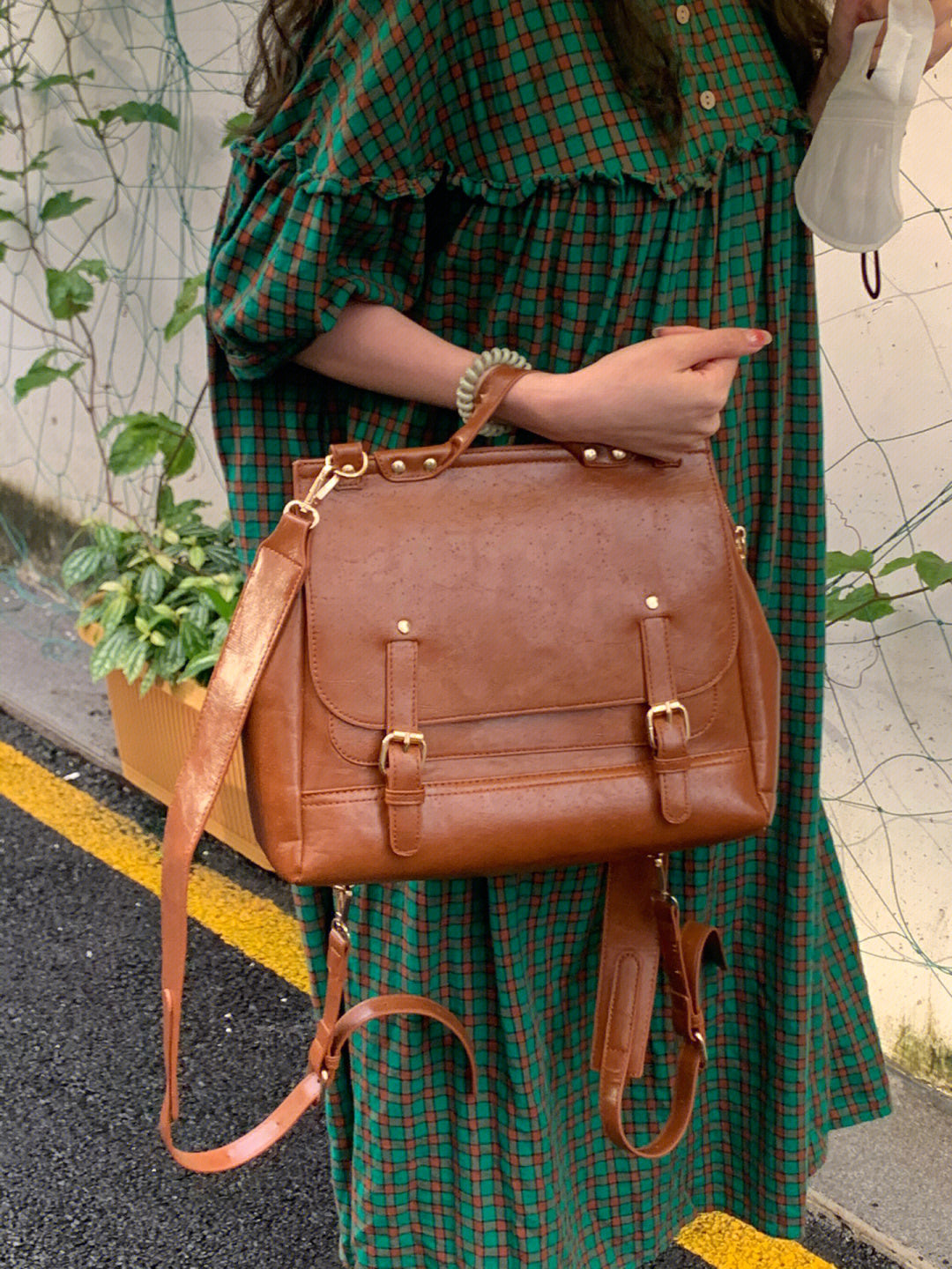 Retro Chic Brown Black Leather School College Satchel Bag