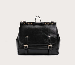 Retro Chic Brown Black Leather School College Satchel Bag