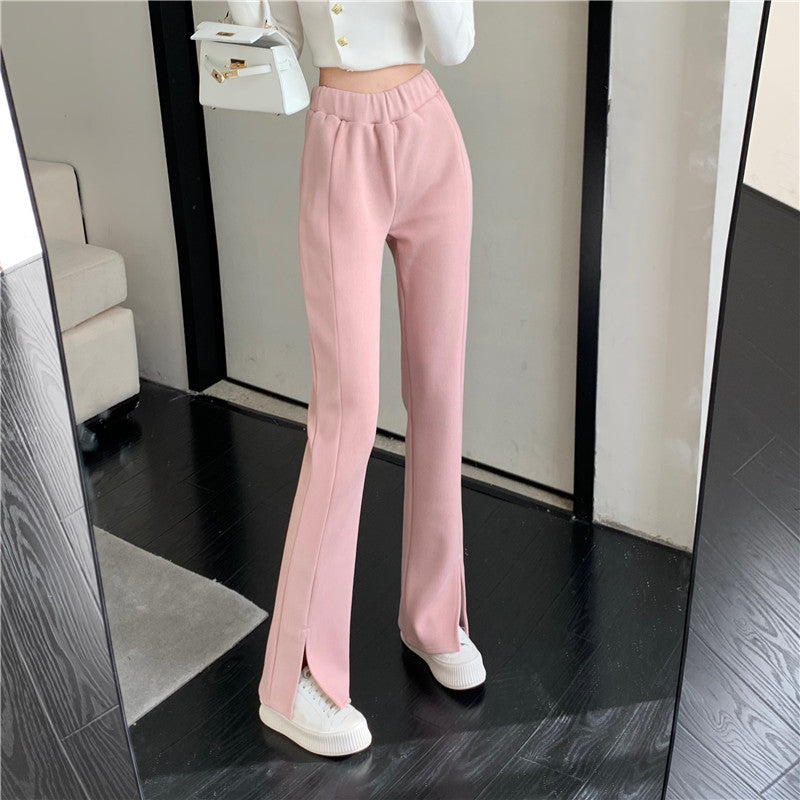 Causual Chic Comfy Velvet Long Wide Leg Gathered Waist Pants Kawaii Side