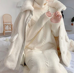 Acacia Velvet Buckle Fur Warm Pink White Jacket Coat