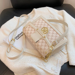 Golden Symbol Strap Cream Pink Leather Messenger Bag